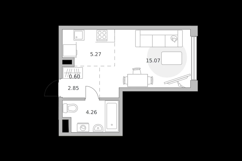 Планировка: Студия, 28.05 м²