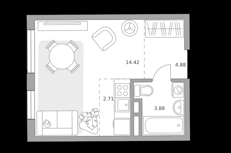 Планировка: Студия, 25.89 м²