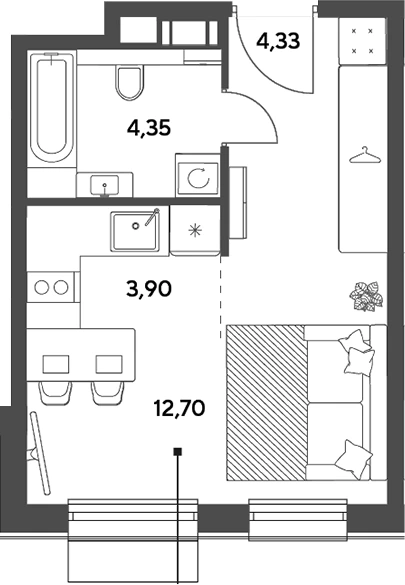 Планировка: Студия, 25.28 м²