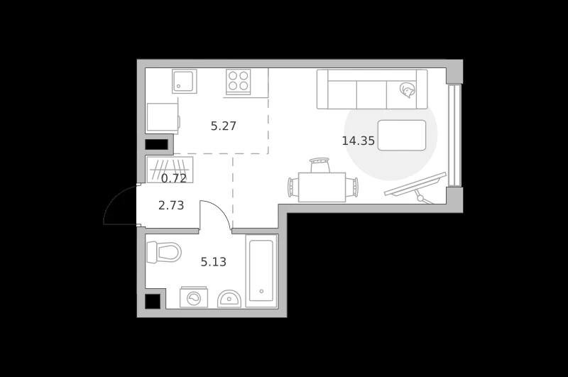 Планировка: Студия, 28.2 м²
