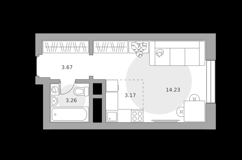 Планировка: Студия, 24.33 м²