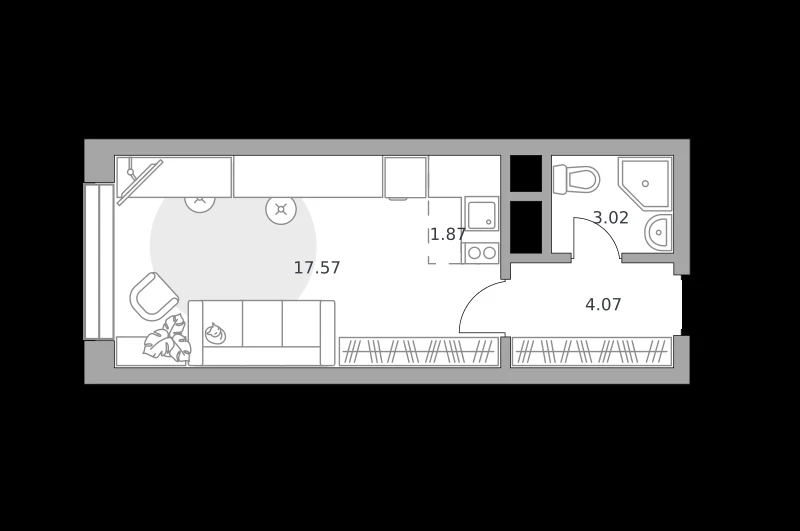 Планировка: Студия, 26.53 м²
