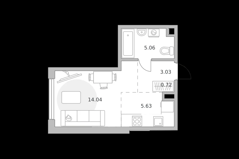 Планировка: Студия, 28.48 м²